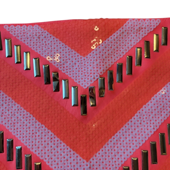 Bebe Orange Pink Gold White Sequin Bodycon Mini Skirt - Picture 3 of 8